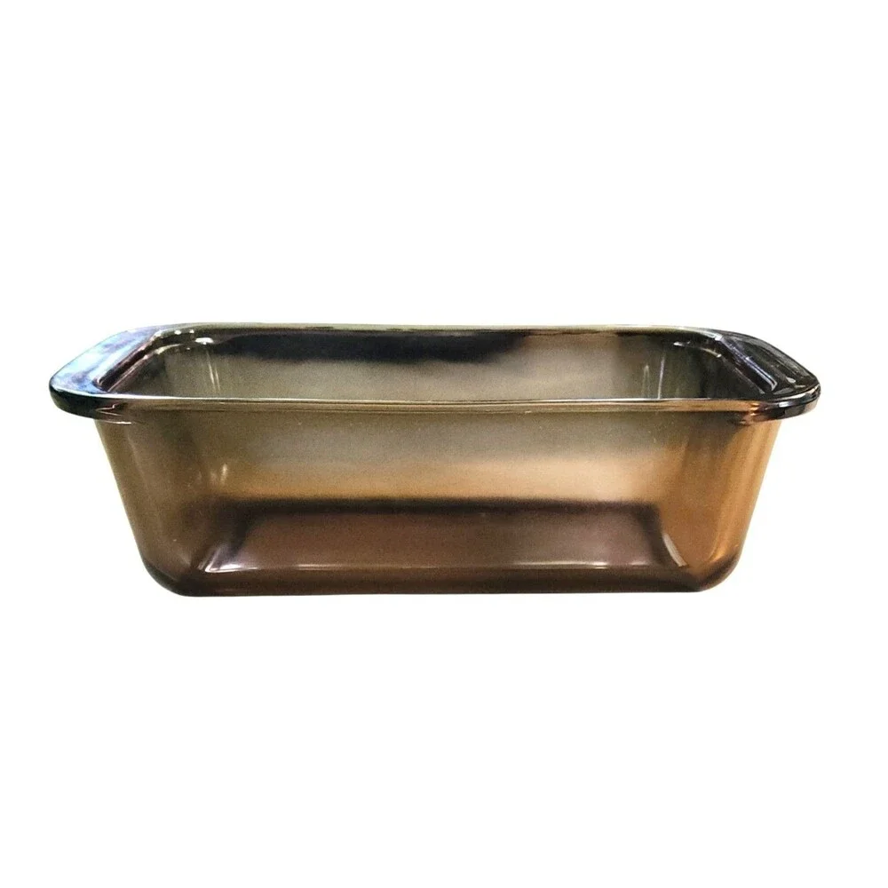 Vintage 80's Pyrex Amber Glass Loaf Pan  w/ Decorative Metal Carrier #213